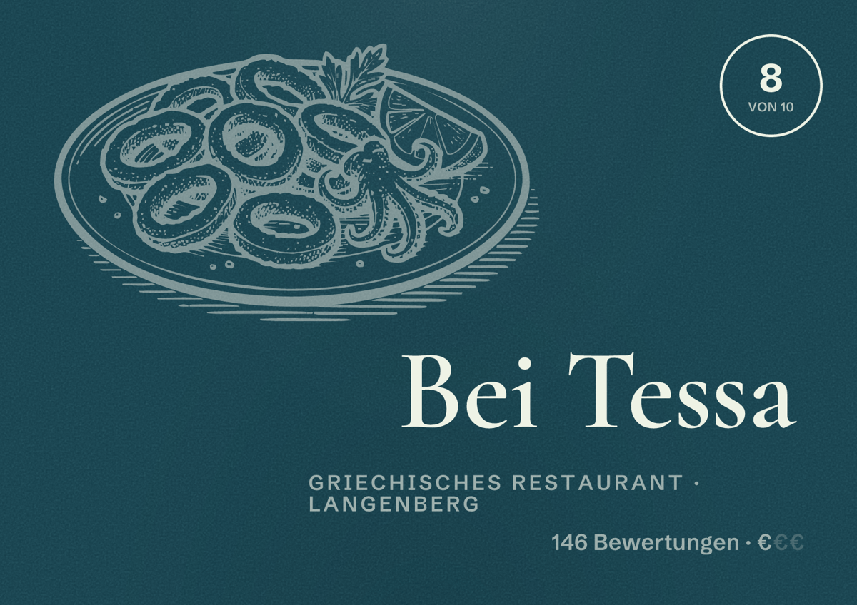 Illustriertes Poster von Bei Tessa, Griechisches Restaurant in Langenberg: Bewertung 8 von 10 aus 146 Bewertungen, Preisniveau €