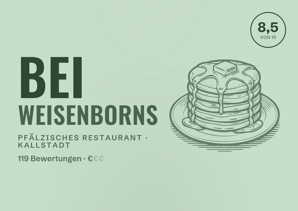 Illustriertes Poster von Bei Weisenborns, Pfälzisches Restaurant in Kallstadt: Bewertung 8,5 von 10 aus 119 Bewertungen, Preisniveau €
