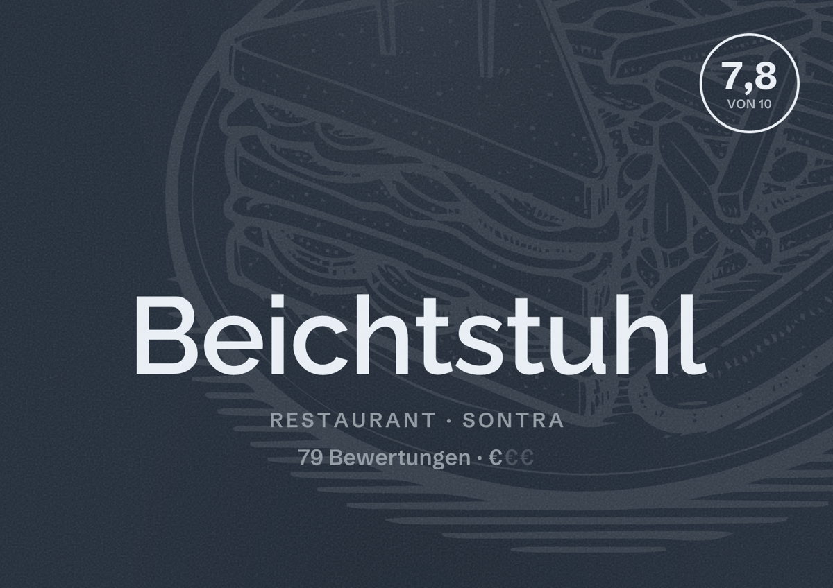 Illustriertes Poster von Beichtstuhl, Restaurant in Sontra: Bewertung 7,8 von 10 aus 79 Bewertungen, Preisniveau €