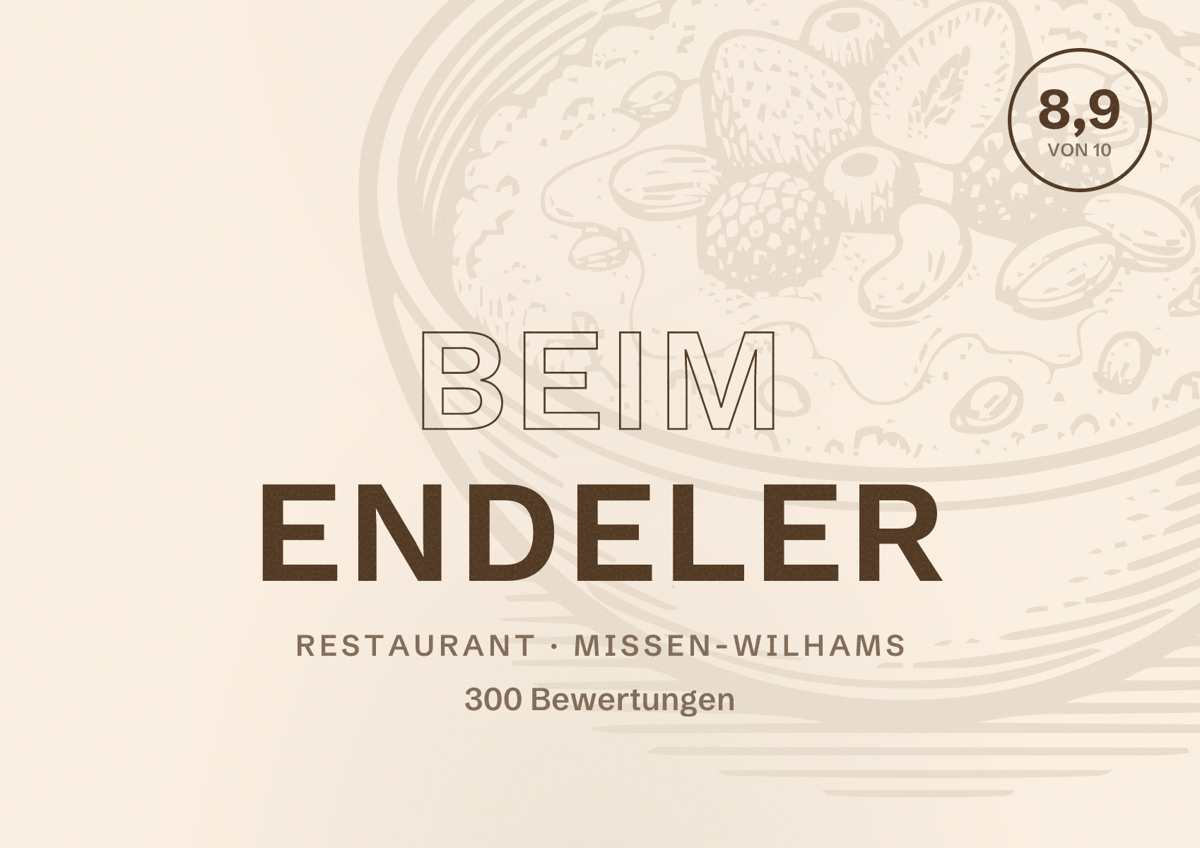 Illustriertes Poster von Beim Endeler, Restaurant in Missen-Wilhams: Bewertung 8,9 von 10 aus 300 Bewertungen