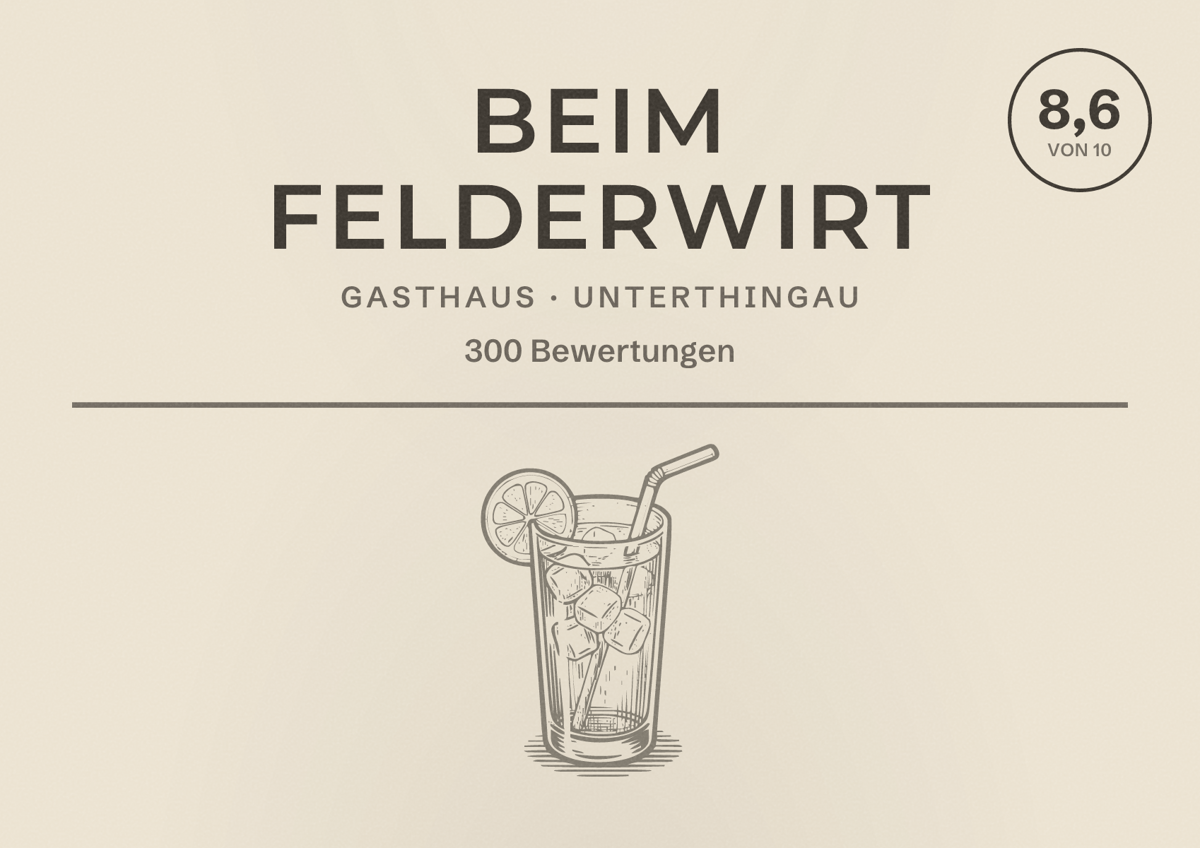 Illustriertes Poster von Beim Felderwirt, Gasthaus in Unterthingau: Bewertung 8,6 von 10 aus 300 Bewertungen