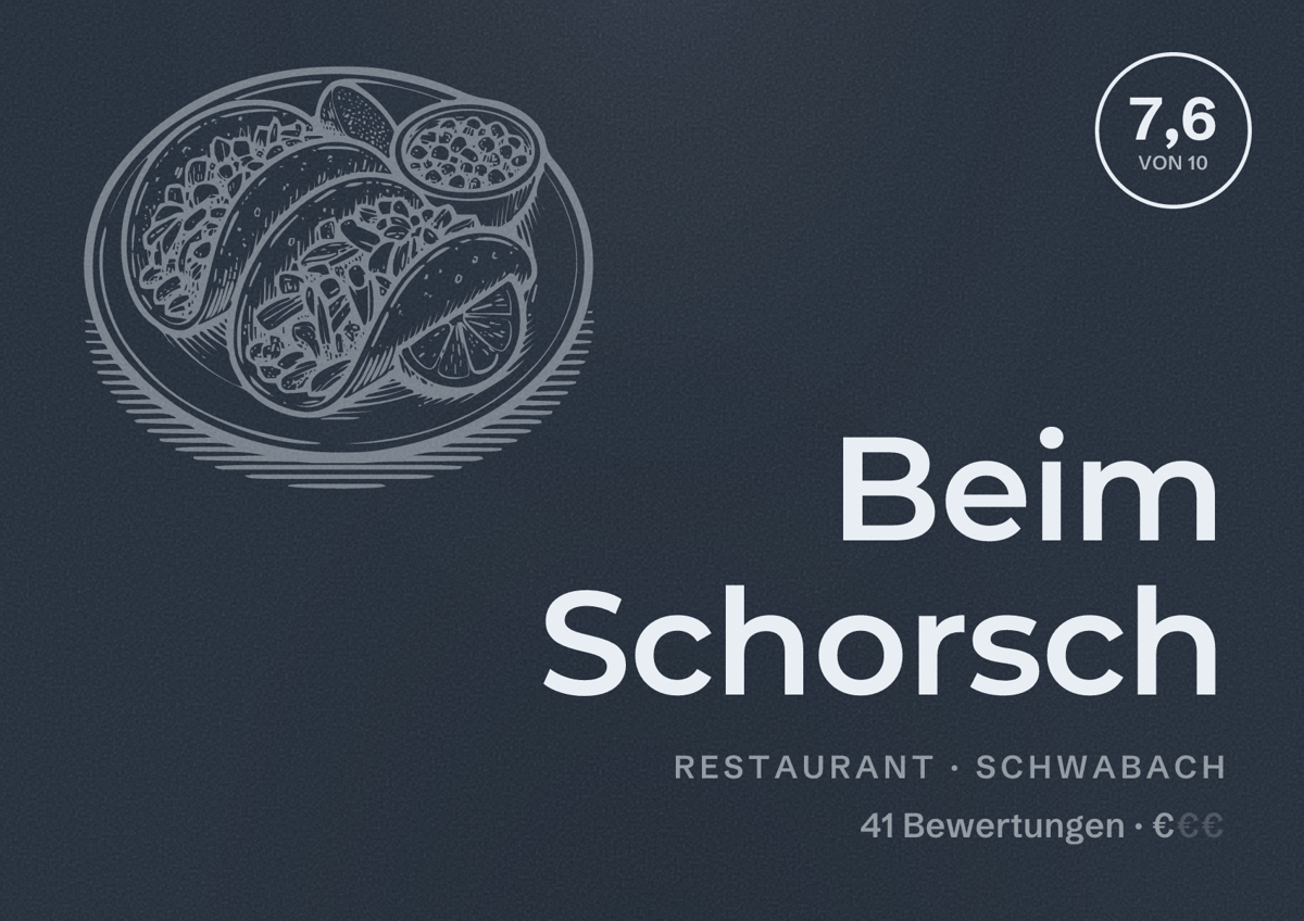Illustriertes Poster von Beim Schorsch, Restaurant in Schwabach: Bewertung 7,6 von 10 aus 41 Bewertungen, Preisniveau €