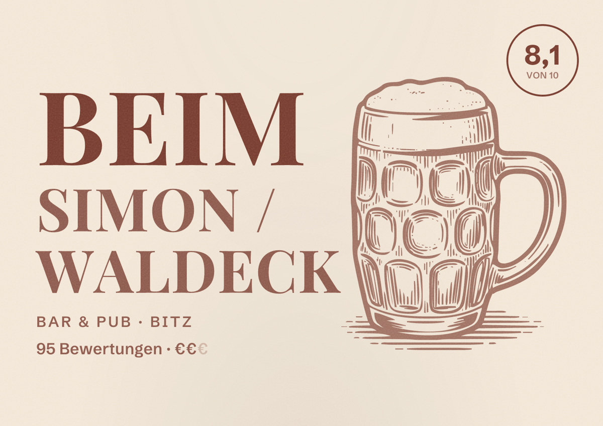 Illustriertes Poster von Beim Simon / Waldeck, Bar & Pub in Bitz: Bewertung 8,1 von 10 aus 95 Bewertungen, Preisniveau €€
