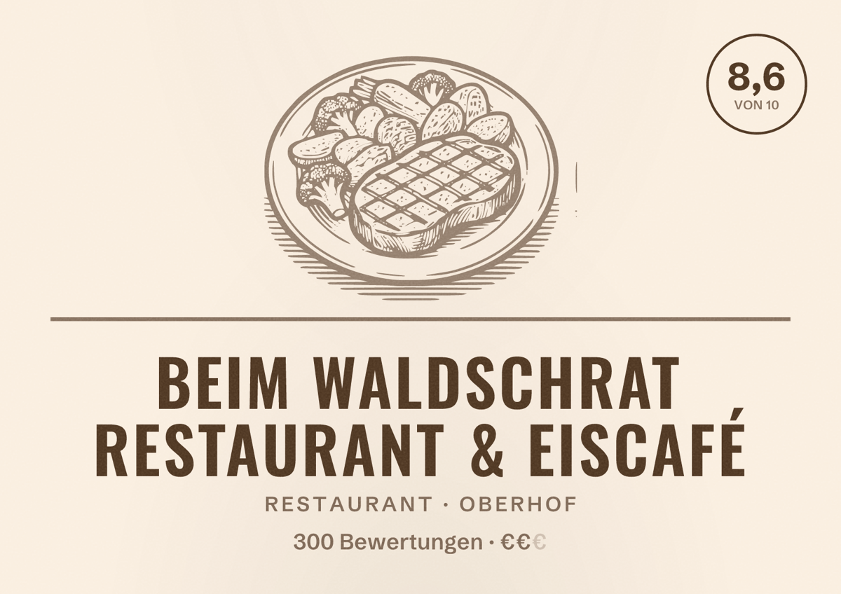 Illustriertes Poster von Beim Waldschrat Restaurant & Eiscafé, Restaurant in Oberhof: Bewertung 8,6 von 10 aus 300 Bewertungen, Preisniveau €€