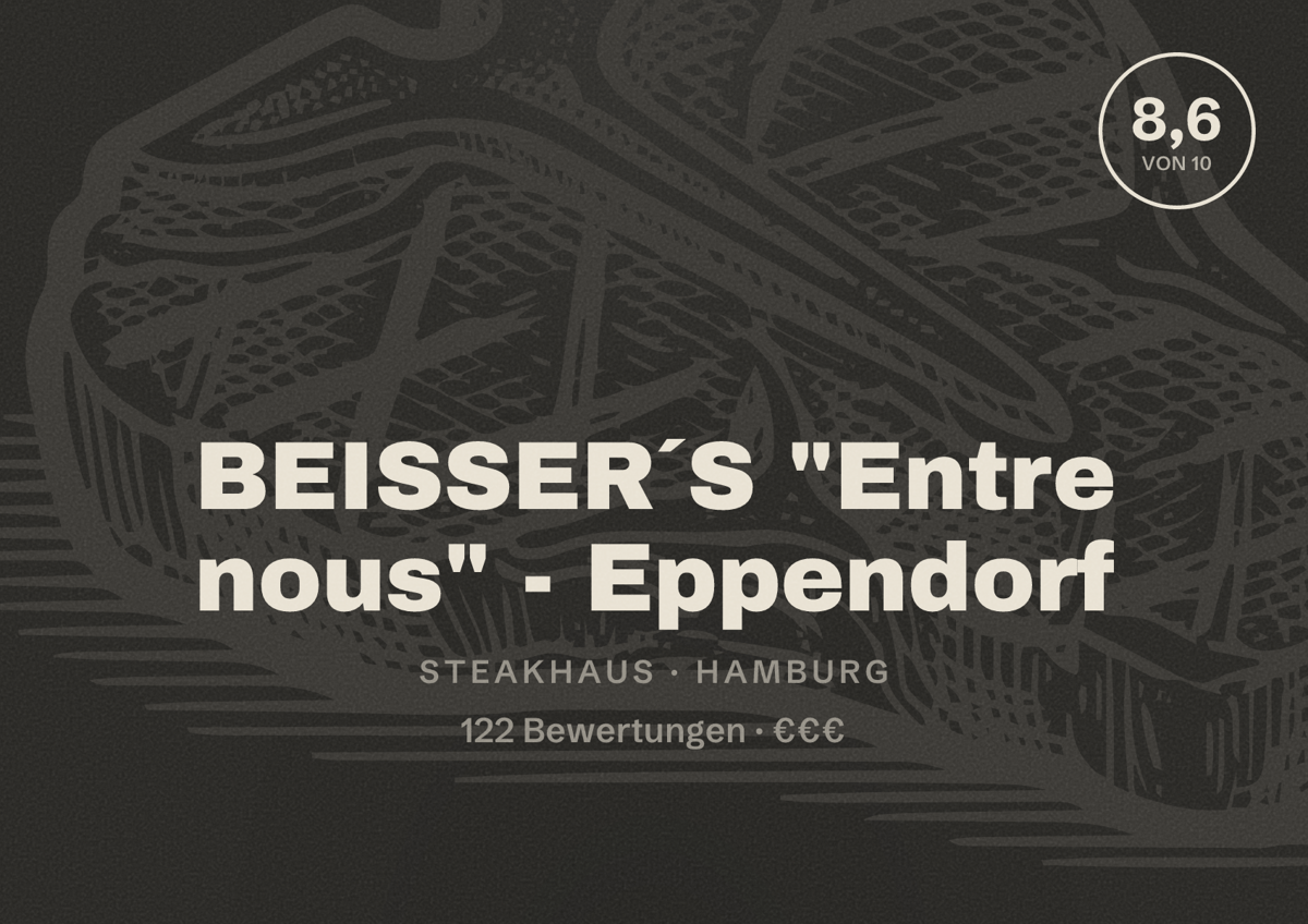 Illustriertes Poster von BEISSER´S "Entre nous" - Eppendorf, Steakhaus in Hamburg: Bewertung 8,6 von 10 aus 122 Bewertungen, Preisniveau €€€