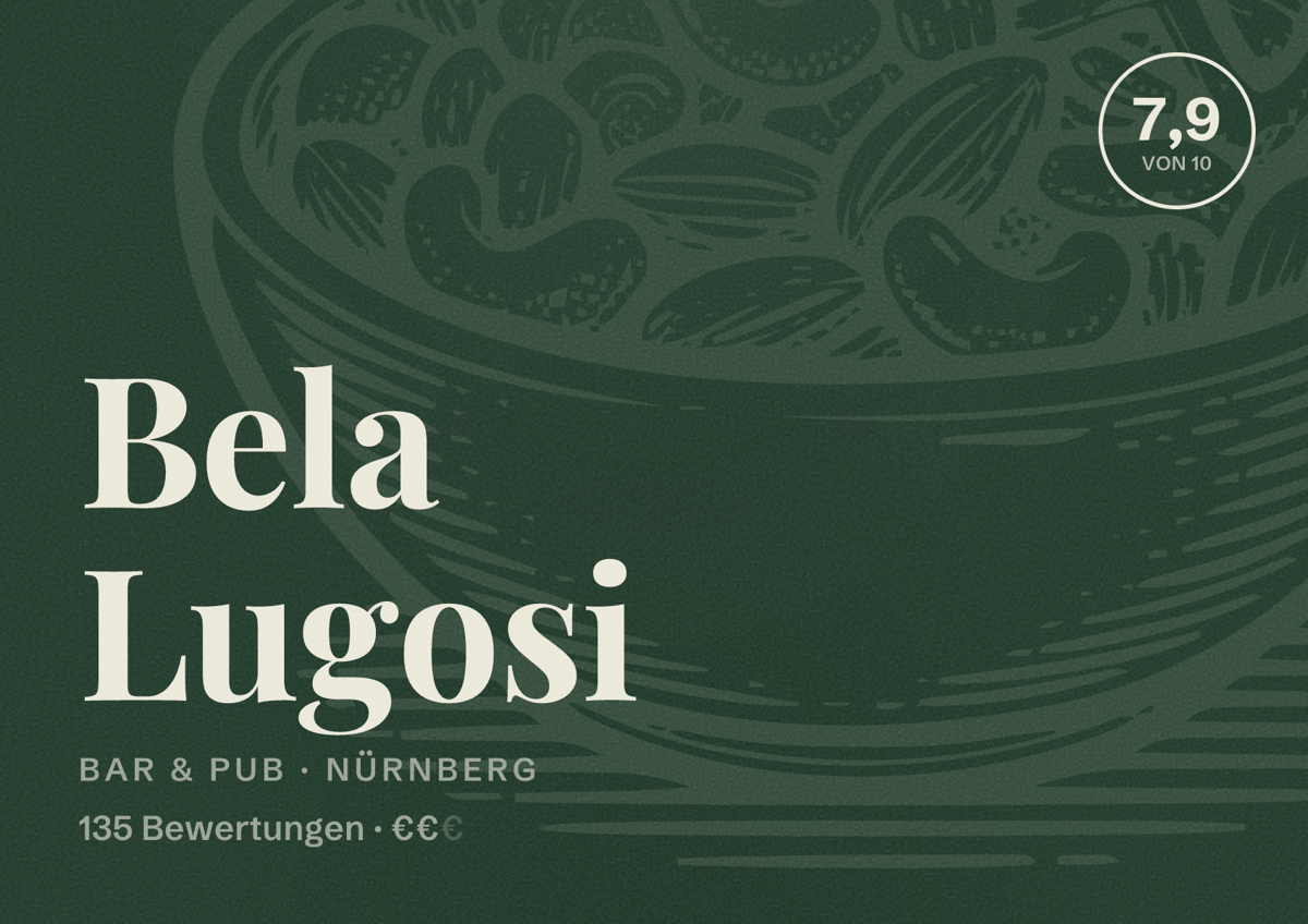 Illustriertes Poster von Bela Lugosi, Bar & Pub in Nürnberg: Bewertung 7,9 von 10 aus 135 Bewertungen, Preisniveau €€