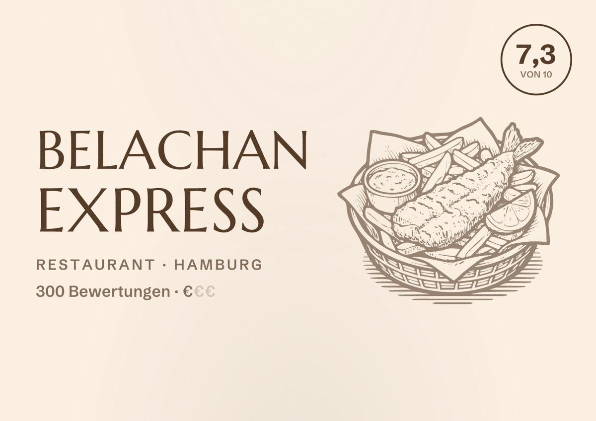 Illustriertes Poster von Belachan Express, Restaurant in Hamburg: Bewertung 7,3 von 10 aus 300 Bewertungen, Preisniveau €