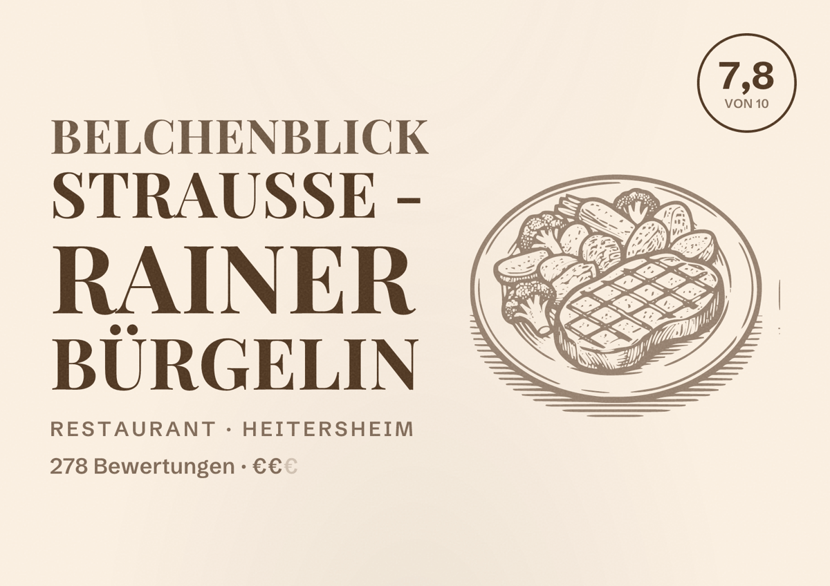 Illustriertes Poster von Belchenblick Strauße - Rainer Bürgelin, Restaurant in Heitersheim: Bewertung 7,8 von 10 aus 278 Bewertungen, Preisniveau €€