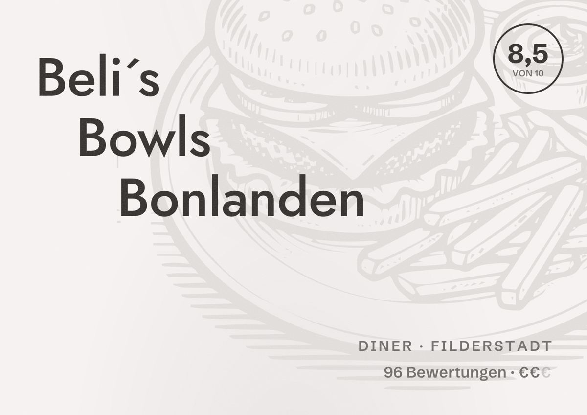 Illustriertes Poster von Beli´s Bowls Bonlanden, Diner in Filderstadt: Bewertung 8,5 von 10 aus 96 Bewertungen, Preisniveau €€