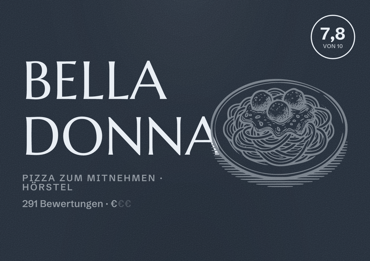 Illustriertes Poster von Bella Donna, Pizza zum Mitnehmen in Hörstel: Bewertung 7,8 von 10 aus 291 Bewertungen, Preisniveau €