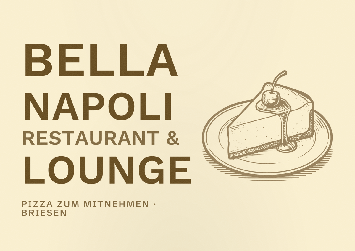 Illustriertes Poster von Bella Napoli Restaurant & Lounge, Pizza zum Mitnehmen in Briesen