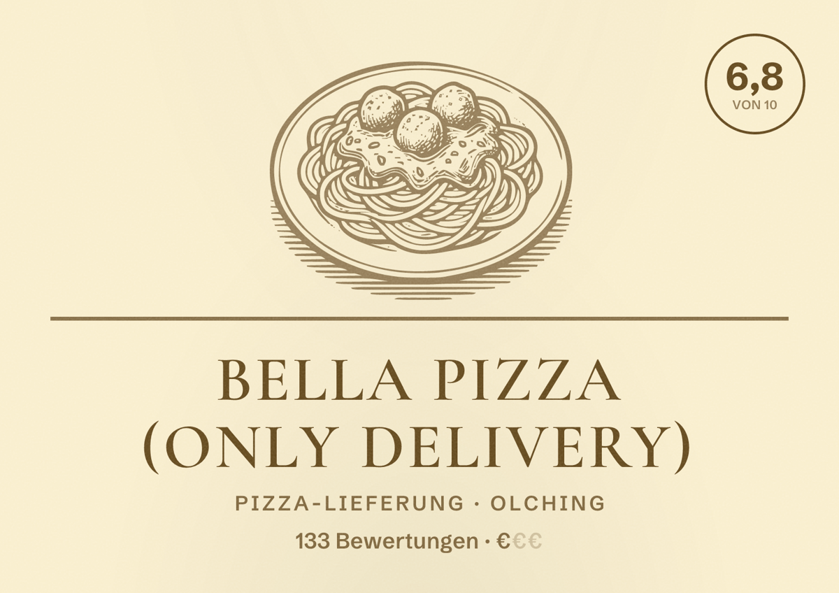 Illustriertes Poster von Bella Pizza (only delivery), Pizza-Lieferung in Olching: Bewertung 6,8 von 10 aus 133 Bewertungen, Preisniveau €