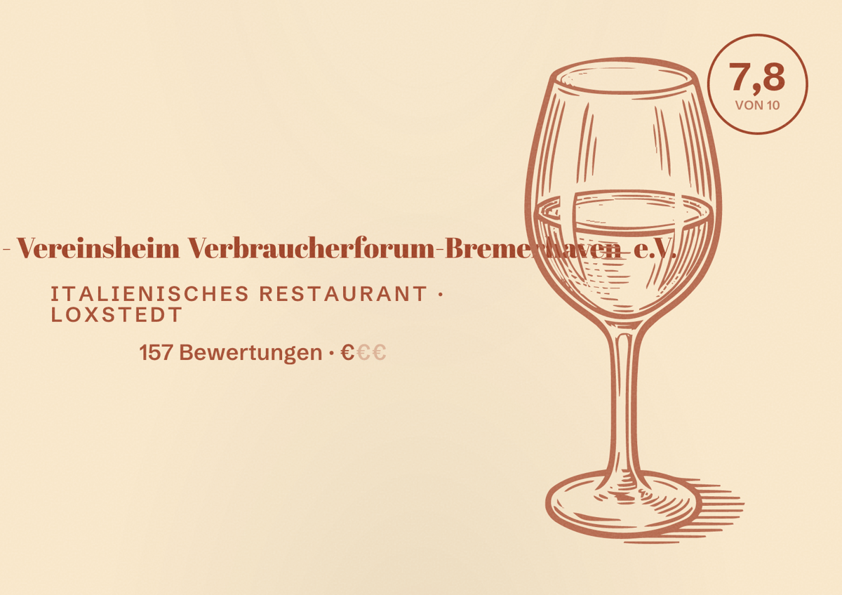 Illustriertes Poster von Bella Sicilia - Vereinsheim Verbraucherforum-Bremerhaven e.V., Italienisches Restaurant in Loxstedt: Bewertung 7,8 von 10 aus 157 Bewertungen, Preisniveau €