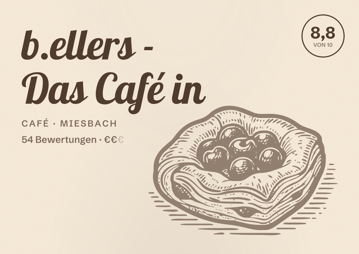 Illustriertes Poster von b.ellers - Das Café in, Café in Miesbach: Bewertung 8,8 von 10 aus 54 Bewertungen, Preisniveau €€