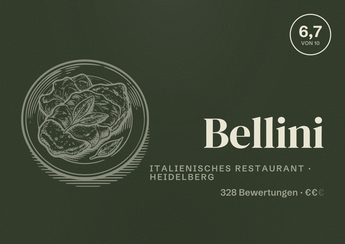 Illustriertes Poster von Bellini, Italienisches Restaurant in Heidelberg: Bewertung 6,7 von 10 aus 328 Bewertungen, Preisniveau €€