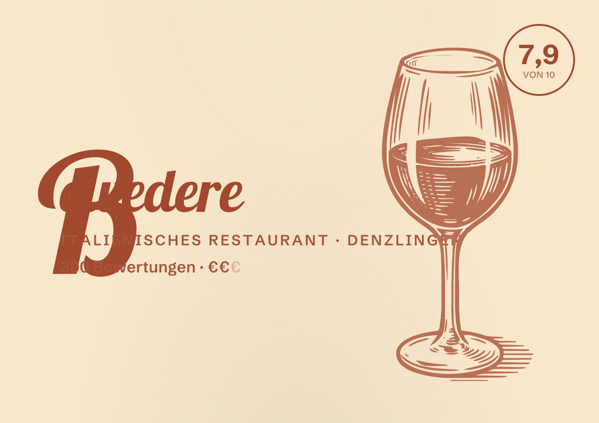 Illustriertes Poster von Belvedere, Italienisches Restaurant in Denzlingen: Bewertung 7,9 von 10 aus 300 Bewertungen, Preisniveau €€