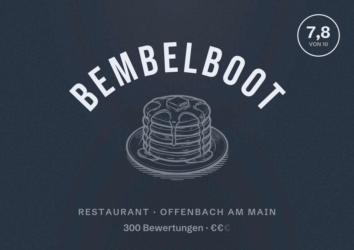 Illustriertes Poster von Bembelboot, Restaurant in Offenbach am Main: Bewertung 7,8 von 10 aus 300 Bewertungen, Preisniveau €€