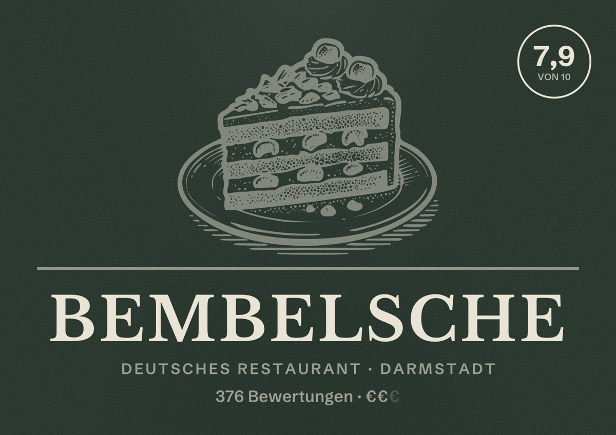 Illustriertes Poster von Bembelsche, Deutsches Restaurant in Darmstadt: Bewertung 7,9 von 10 aus 376 Bewertungen, Preisniveau €€