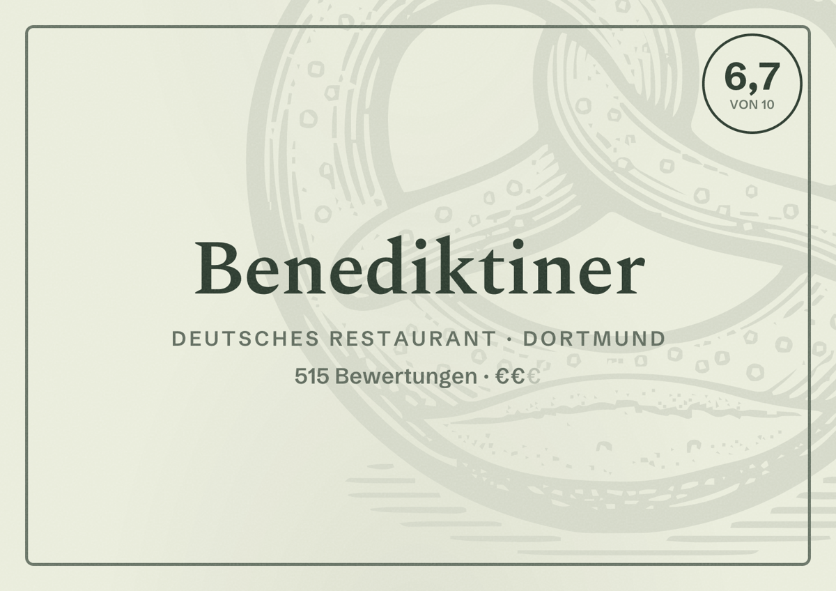Illustriertes Poster von Benediktiner, Deutsches Restaurant in Dortmund: Gästebewertung 6,7 von 10 aus 515 Bewertungen
