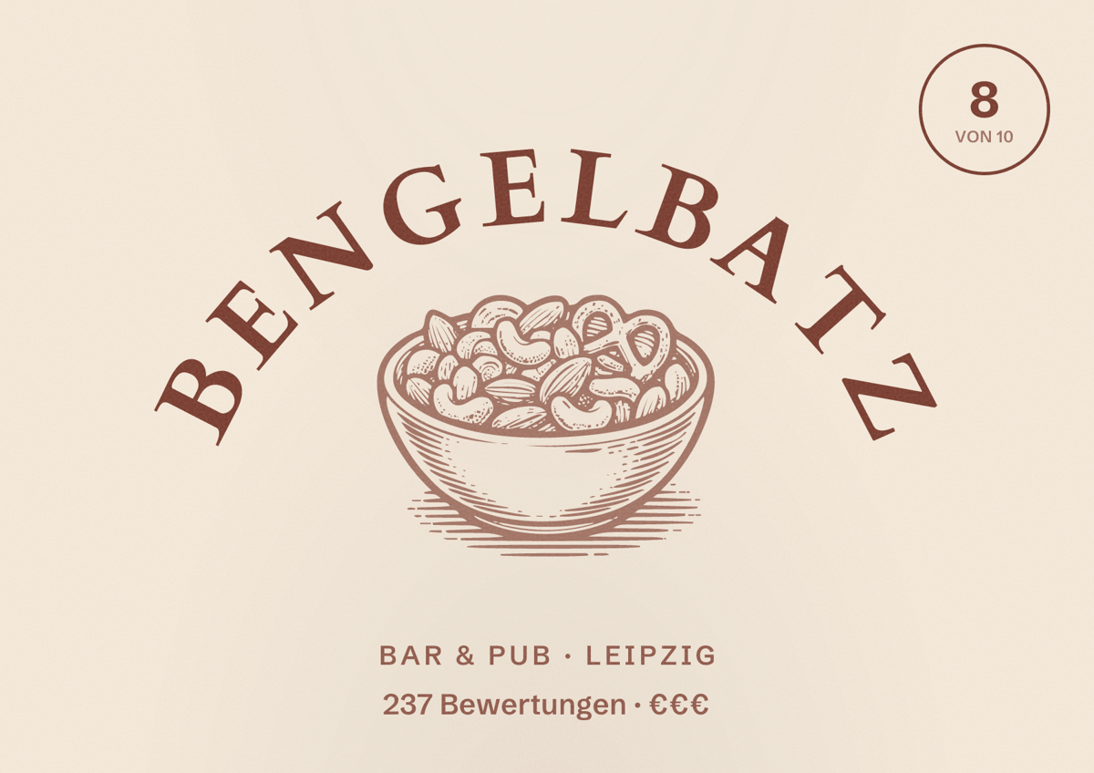 Illustriertes Poster von BengelBatz, Bar & Pub in Leipzig: Bewertung 8 von 10 aus 237 Bewertungen, Preisniveau €€€