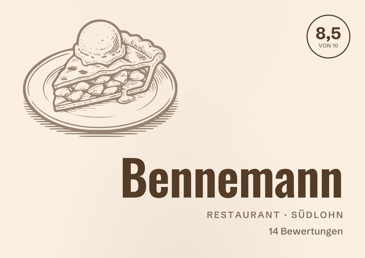 Illustriertes Poster von Bennemann, Restaurant in Südlohn: Bewertung 8,5 von 10 aus 14 Bewertungen