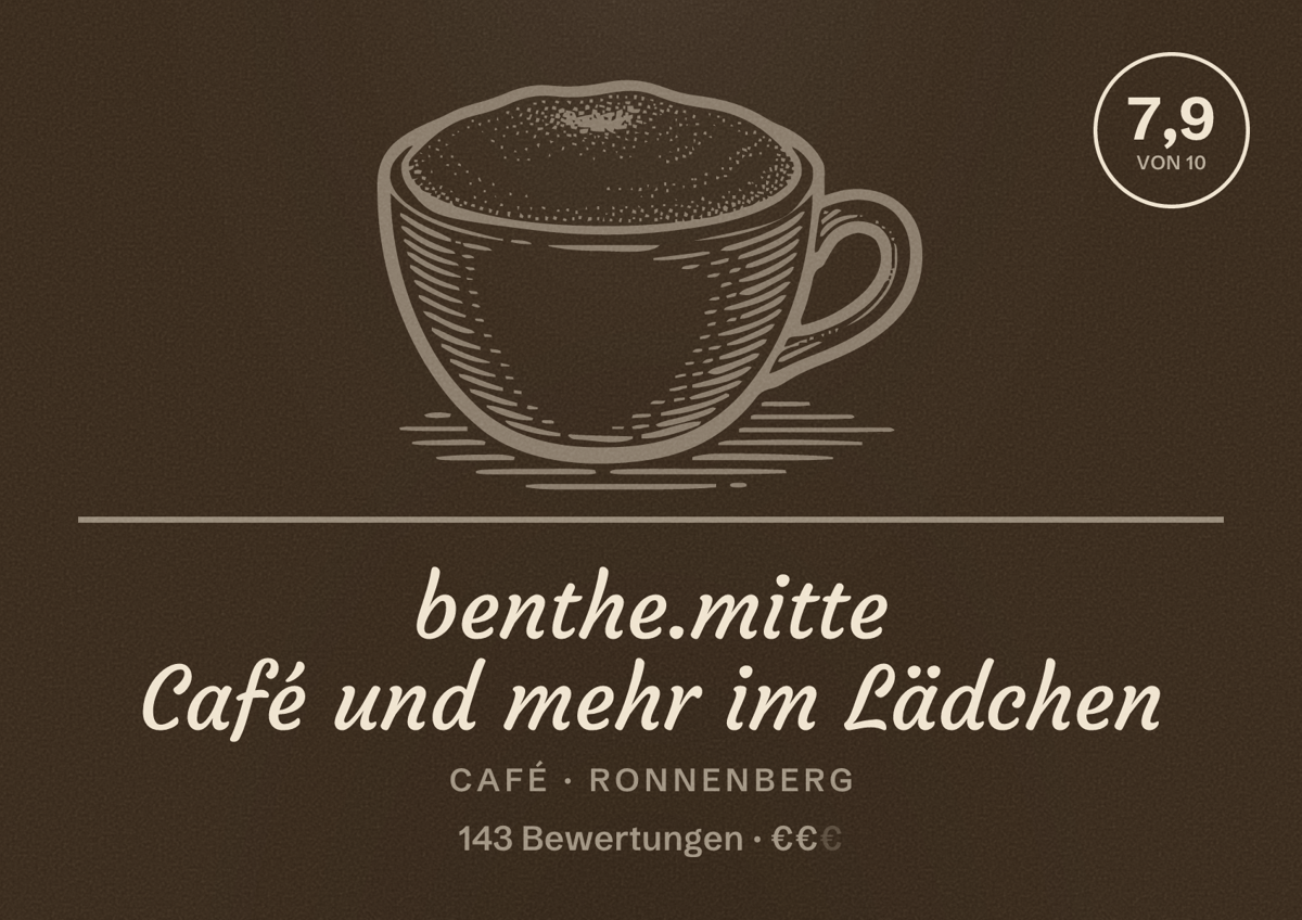 Illustriertes Poster von benthe.mitte Café und mehr im Lädchen, Café in Ronnenberg: Bewertung 7,9 von 10 aus 143 Bewertungen, Preisniveau €€