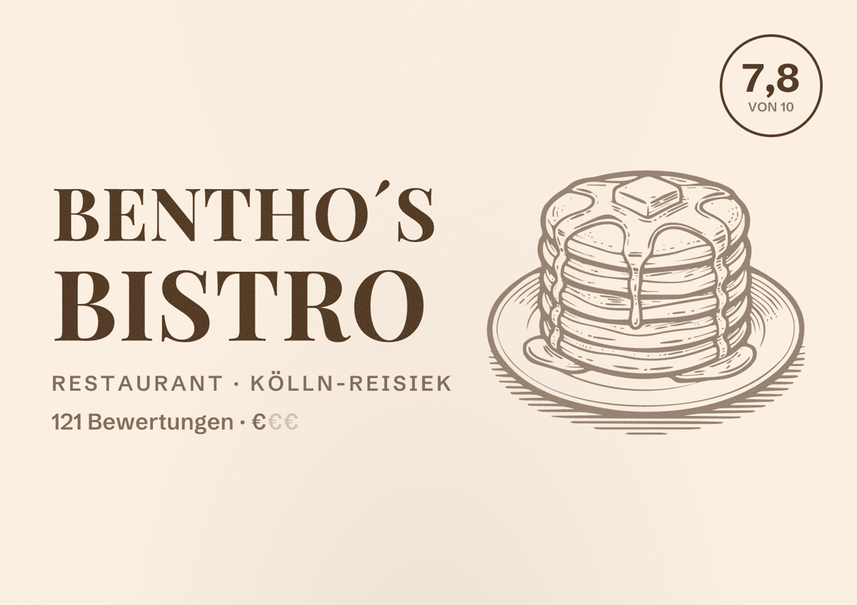 Illustriertes Poster von BenTho´s Bistro, Restaurant in Kölln-Reisiek: Bewertung 7,8 von 10 aus 121 Bewertungen, Preisniveau €