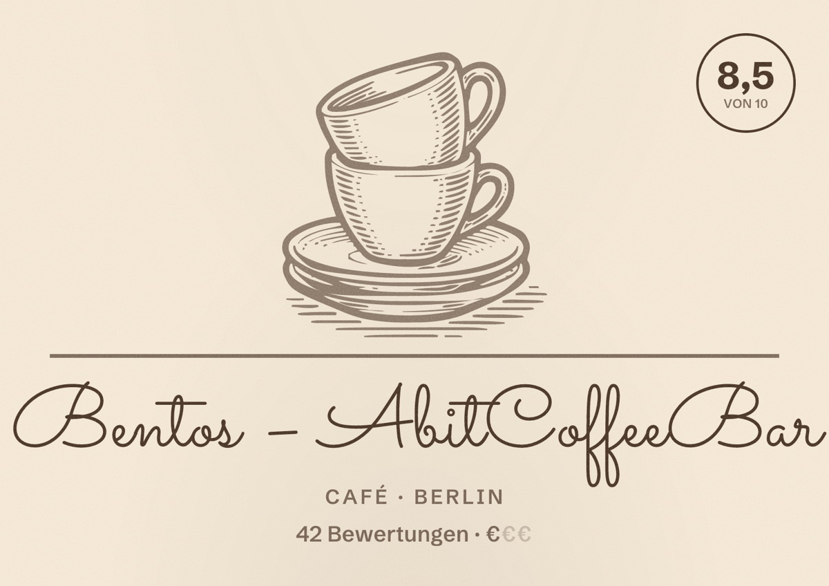 Illustriertes Poster von Bentos – AbitCoffeeBar, Café in Berlin: Bewertung 8,5 von 10 aus 42 Bewertungen, Preisniveau €
