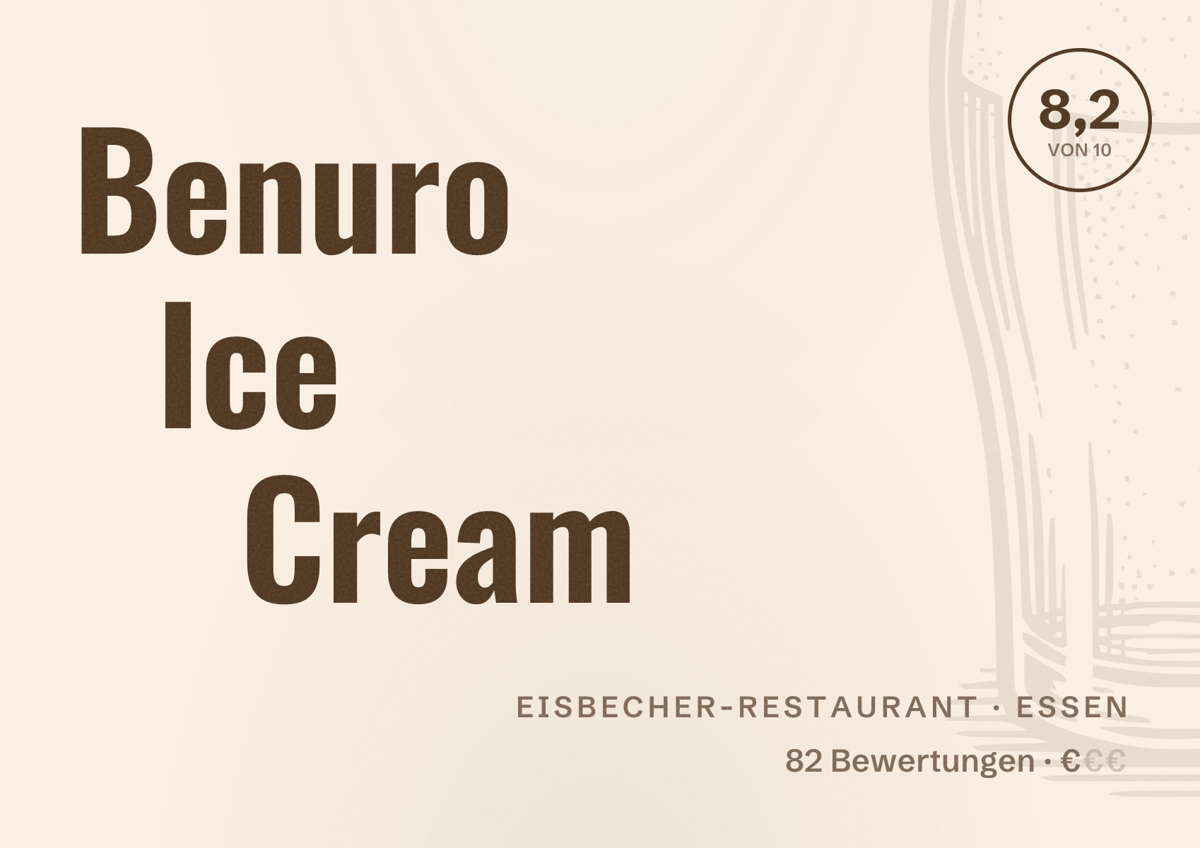 Illustriertes Poster von Benuro Ice Cream, Eisbecher-Restaurant in Essen: Bewertung 8,2 von 10 aus 82 Bewertungen, Preisniveau €