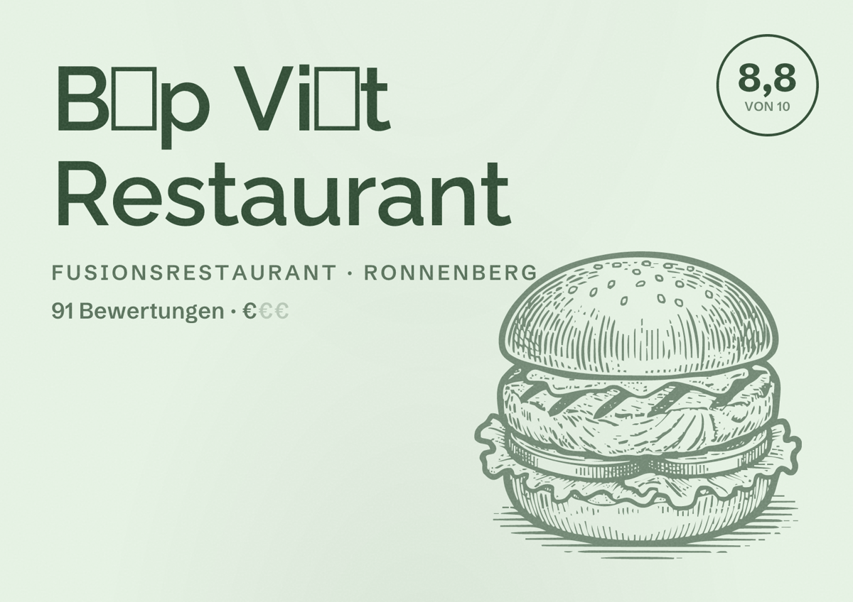 Illustriertes Poster von Bếp Việt Restaurant, Fusionsrestaurant in Ronnenberg: Bewertung 8,8 von 10 aus 91 Bewertungen, Preisniveau €