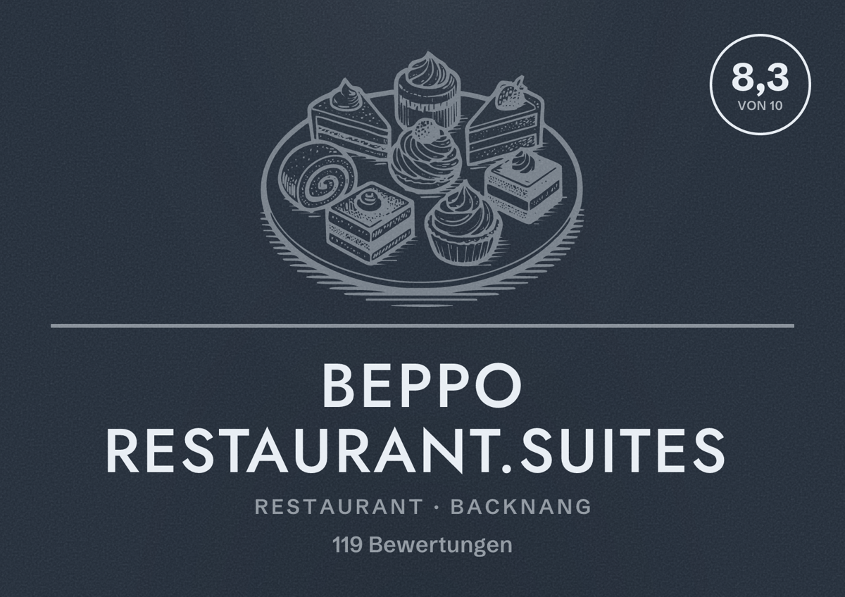 Illustriertes Poster von beppo Restaurant.Suites, Restaurant in Backnang: Bewertung 8,3 von 10 aus 119 Bewertungen