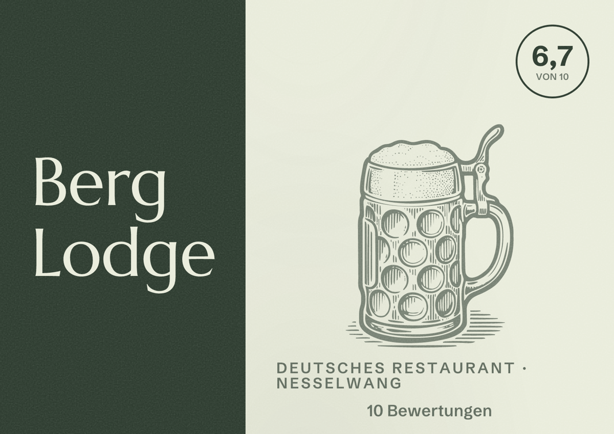 Illustriertes Poster von Berg Lodge, Deutsches Restaurant in Nesselwang: Bewertung 6,7 von 10 aus 10 Bewertungen