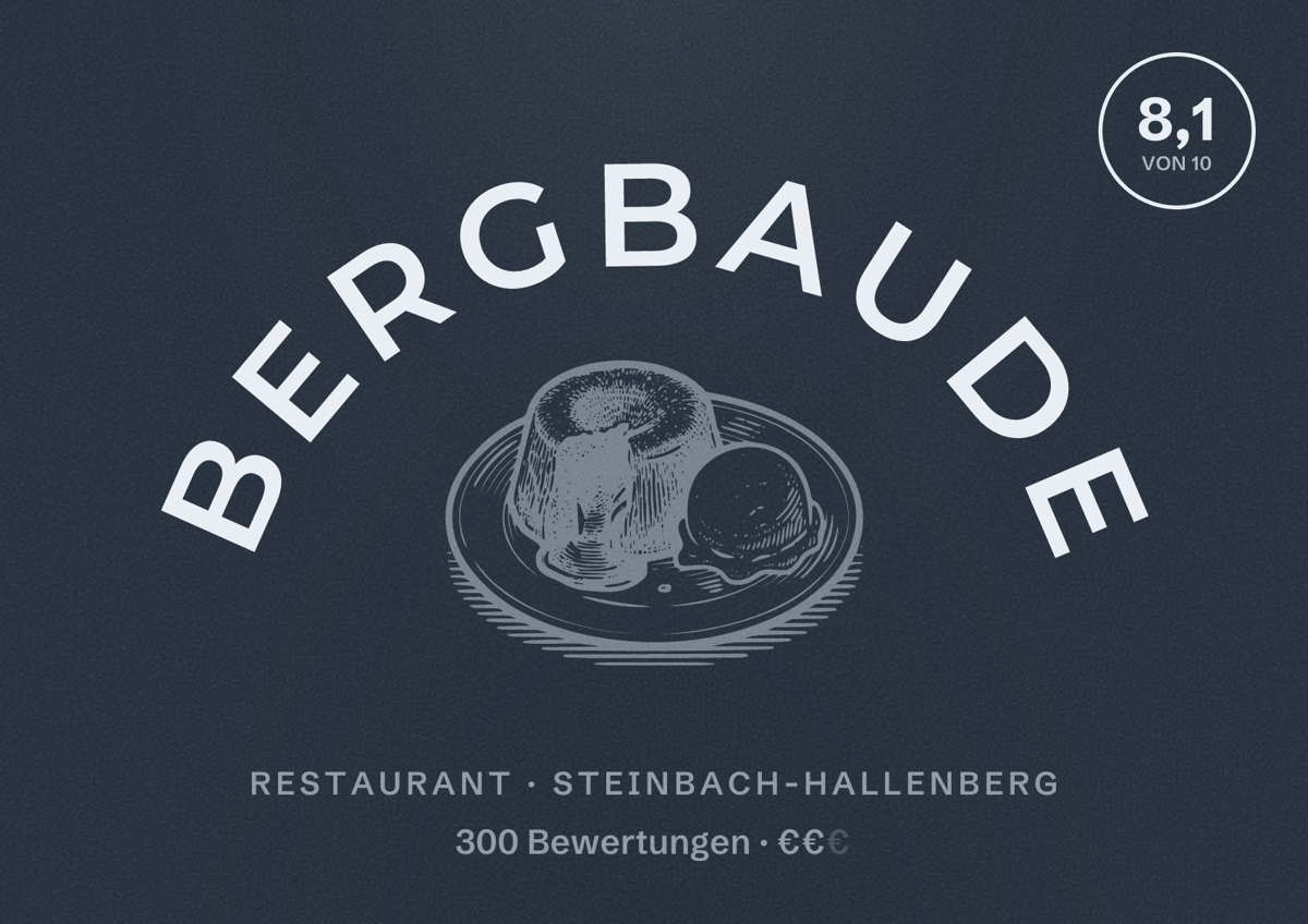 Illustriertes Poster von Bergbaude, Restaurant in Steinbach-Hallenberg: Bewertung 8,1 von 10 aus 300 Bewertungen, Preisniveau €€