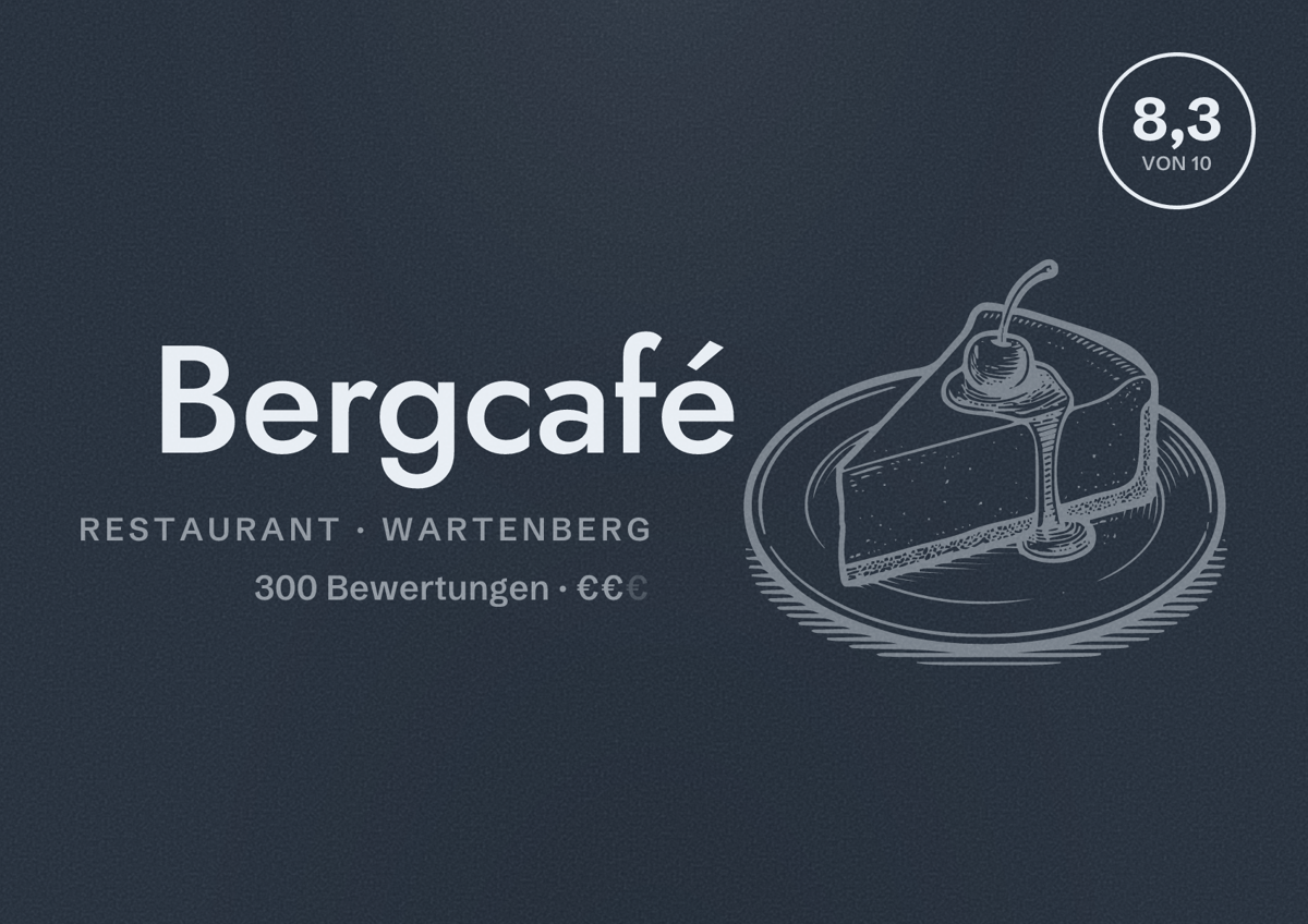 Illustriertes Poster von Bergcafé, Restaurant in Wartenberg: Bewertung 8,3 von 10 aus 300 Bewertungen, Preisniveau €€