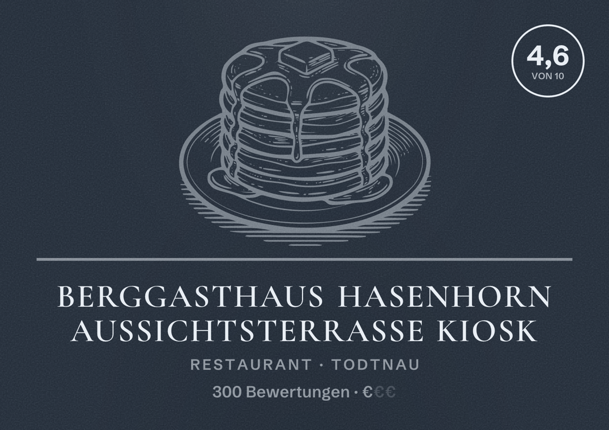 Illustriertes Poster von Berggasthaus Hasenhorn Aussichtsterrasse Kiosk, Restaurant in Todtnau: Bewertung 4,6 von 10 aus 300 Bewertungen, Preisniveau €