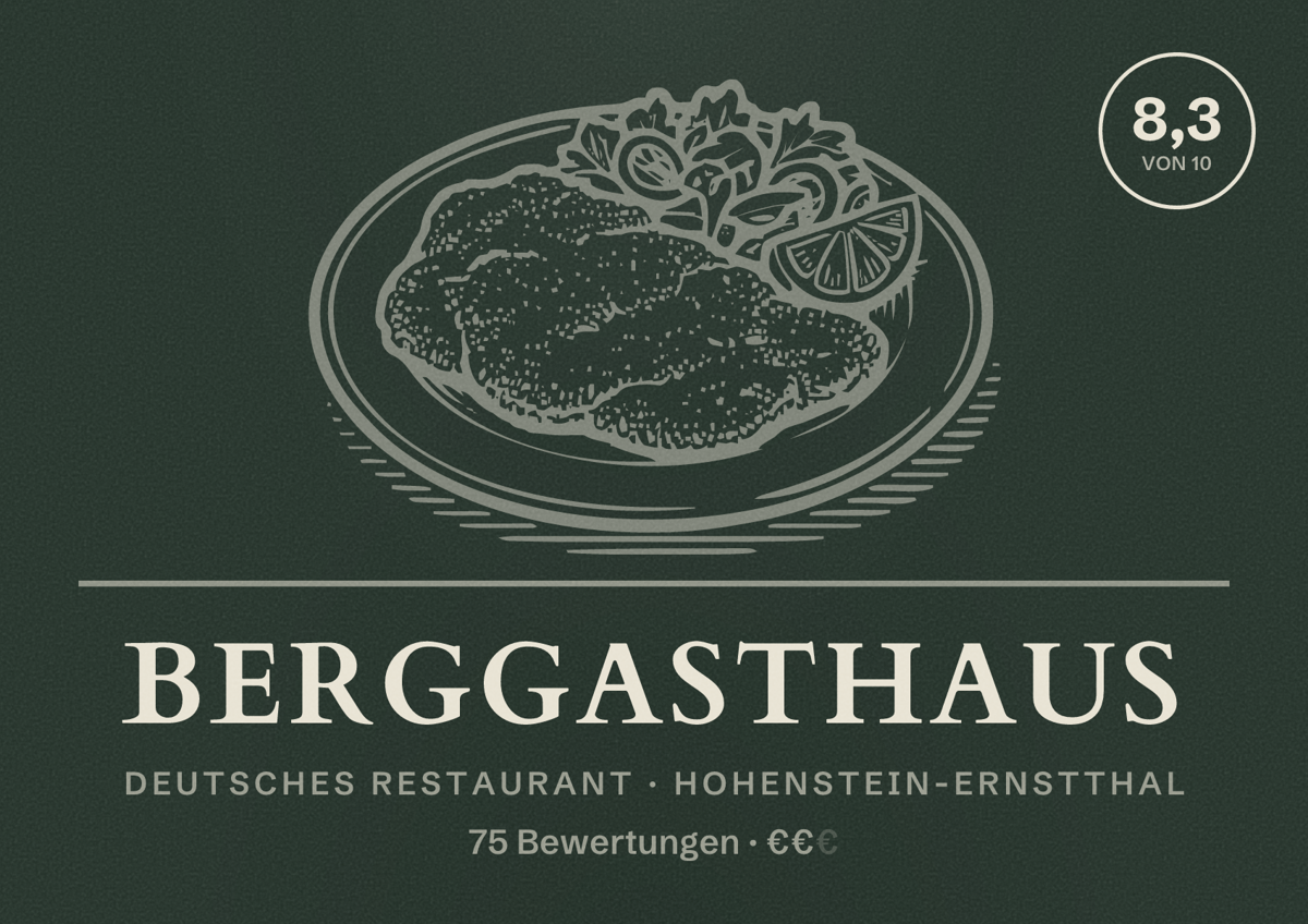 Illustriertes Poster von Berggasthaus, Deutsches Restaurant in Hohenstein-Ernstthal: Bewertung 8,3 von 10 aus 75 Bewertungen, Preisniveau €€