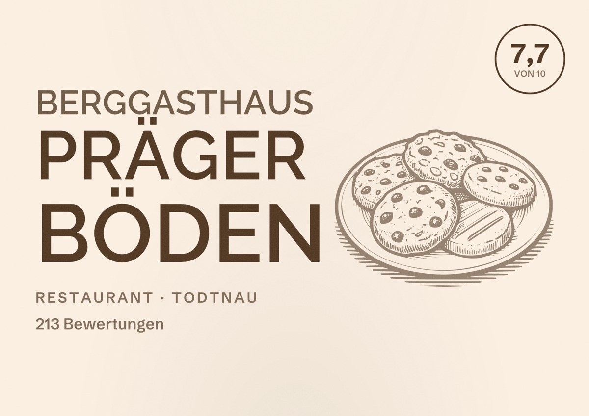 Illustriertes Poster von Berggasthaus Präger Böden, Restaurant in Todtnau: Bewertung 7,7 von 10 aus 213 Bewertungen