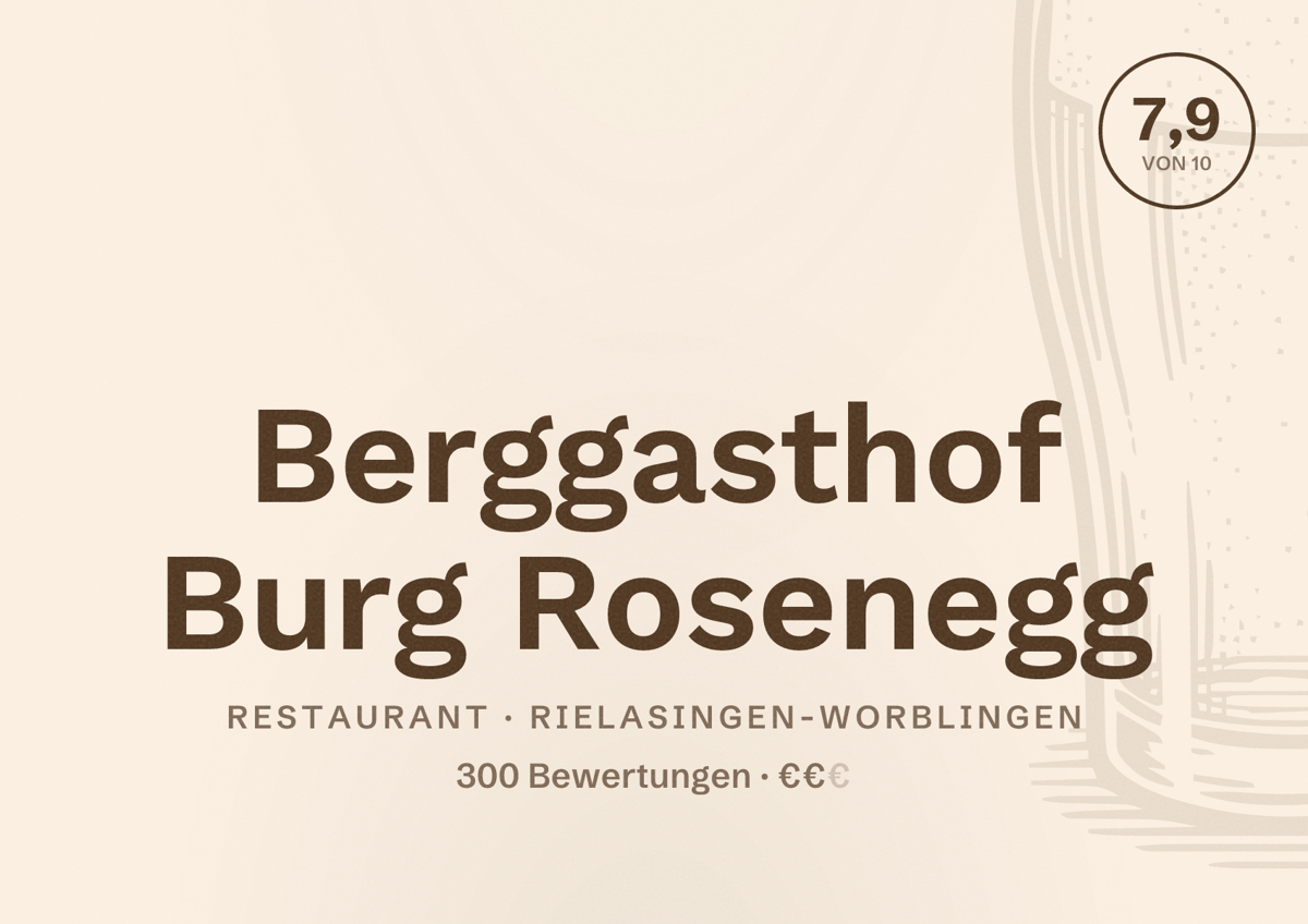 Illustriertes Poster von Berggasthof Burg Rosenegg, Restaurant in Rielasingen-Worblingen: Bewertung 7,9 von 10 aus 300 Bewertungen, Preisniveau €€