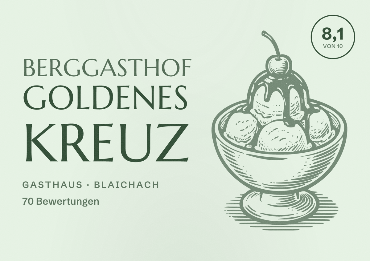 Illustriertes Poster von Berggasthof Goldenes Kreuz, Gasthaus in Blaichach: Bewertung 8,1 von 10 aus 70 Bewertungen