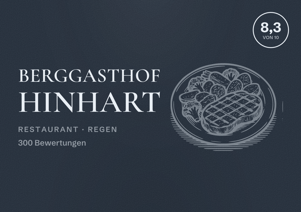 Illustriertes Poster von Berggasthof Hinhart, Restaurant in Regen: Bewertung 8,3 von 10 aus 300 Bewertungen