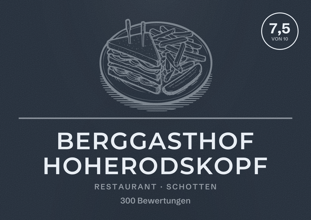 Illustriertes Poster von Berggasthof Hoherodskopf, Restaurant in Schotten: Bewertung 7,5 von 10 aus 300 Bewertungen