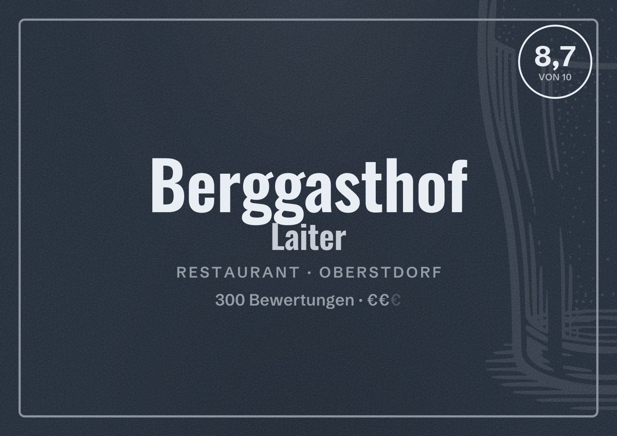Illustriertes Poster von Berggasthof Laiter, Restaurant in Oberstdorf: Bewertung 8,7 von 10 aus 300 Bewertungen, Preisniveau €€