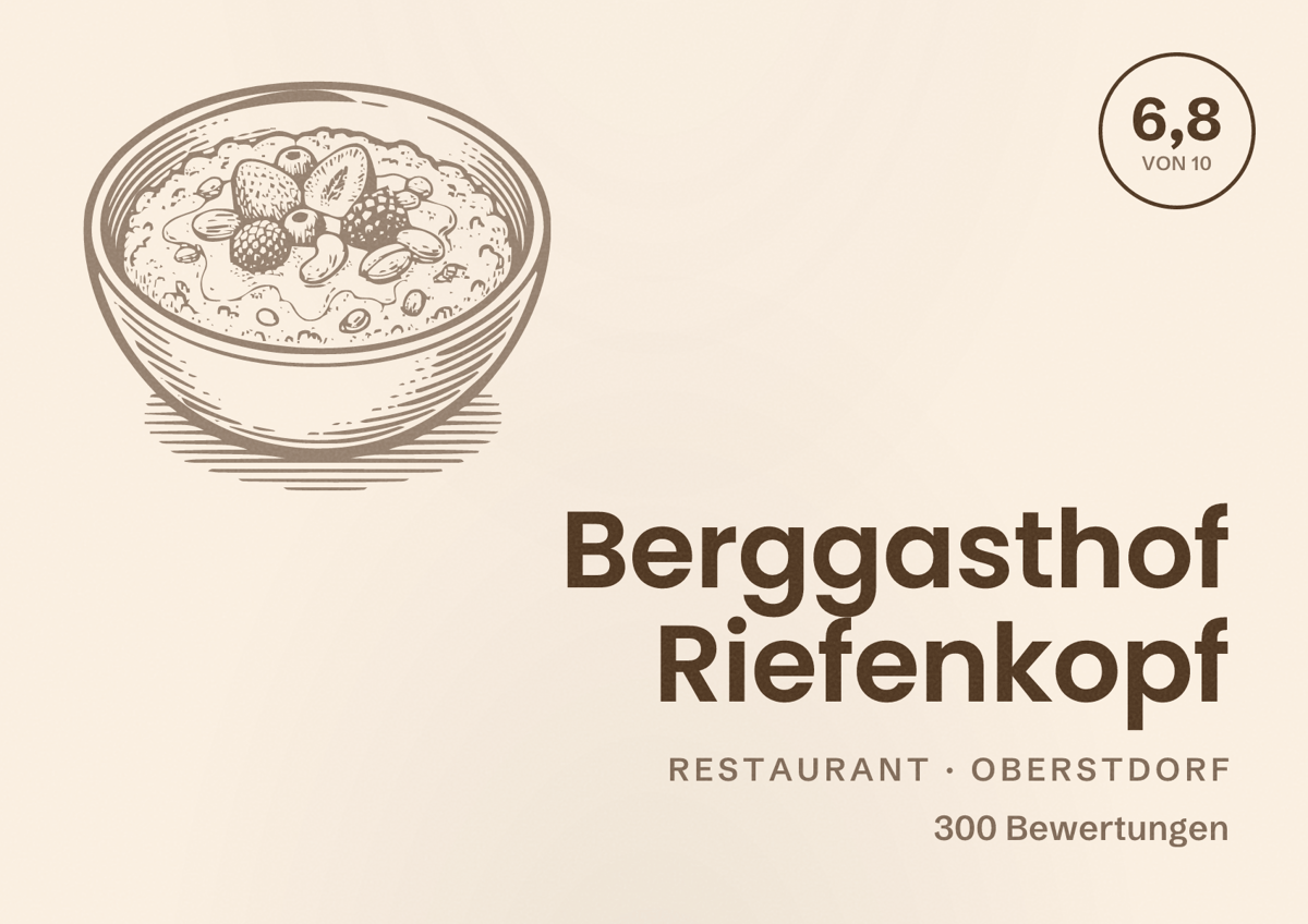Illustriertes Poster von Berggasthof Riefenkopf, Restaurant in Oberstdorf: Bewertung 6,8 von 10 aus 300 Bewertungen