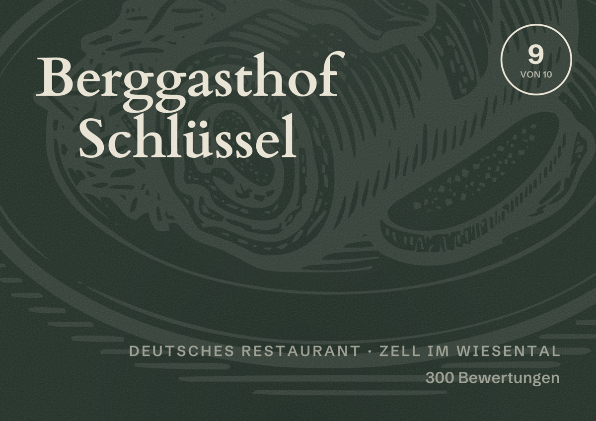 Illustriertes Poster von Berggasthof Schlüssel, Deutsches Restaurant in Zell im Wiesental: Bewertung 9 von 10 aus 300 Bewertungen