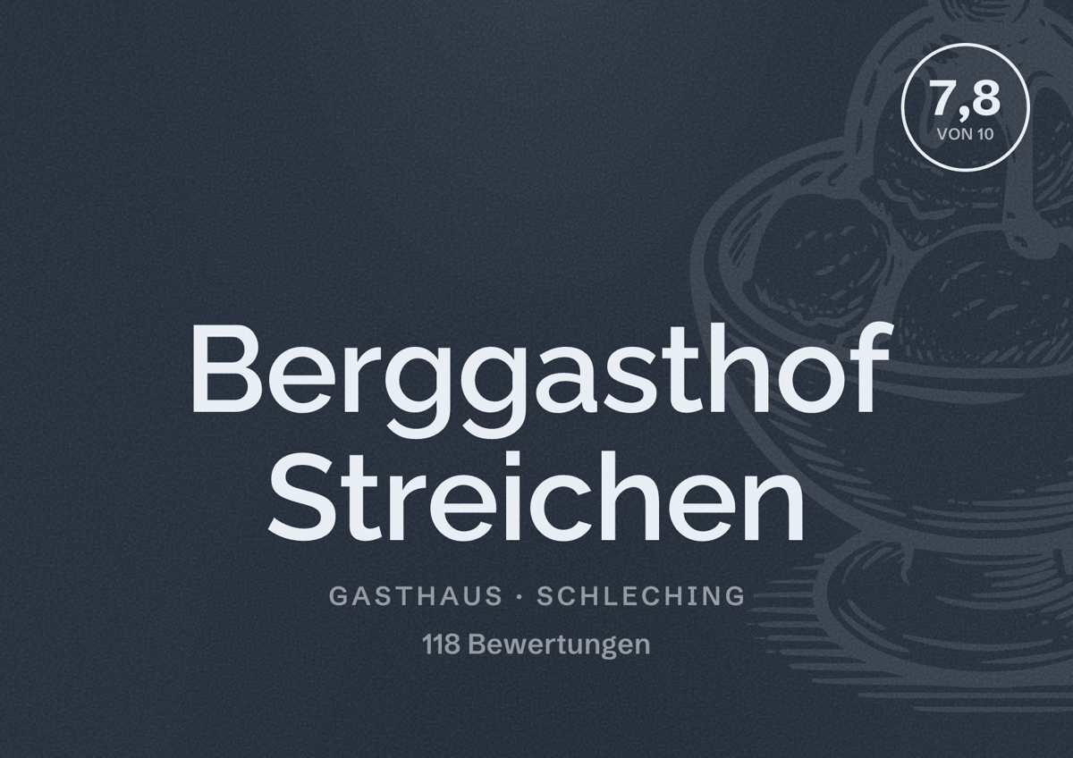 Illustriertes Poster von Berggasthof Streichen, Gasthaus in Schleching: Bewertung 7,8 von 10 aus 118 Bewertungen