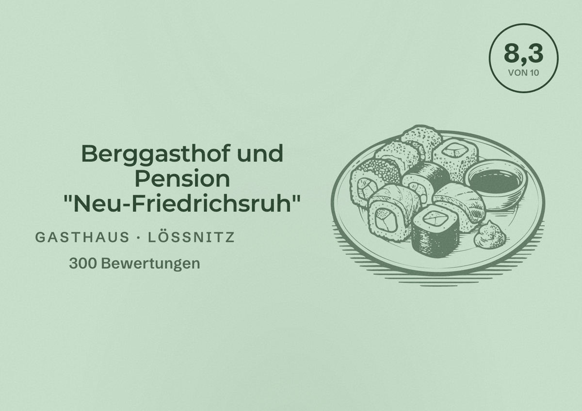 Illustriertes Poster von Berggasthof und Pension "Neu-Friedrichsruh", Gasthaus in Lößnitz: Bewertung 8,3 von 10 aus 300 Bewertungen