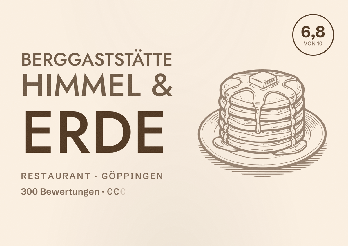 Illustriertes Poster von Berggaststätte himmel & erde, Restaurant in Göppingen: Bewertung 6,8 von 10 aus 300 Bewertungen, Preisniveau €€