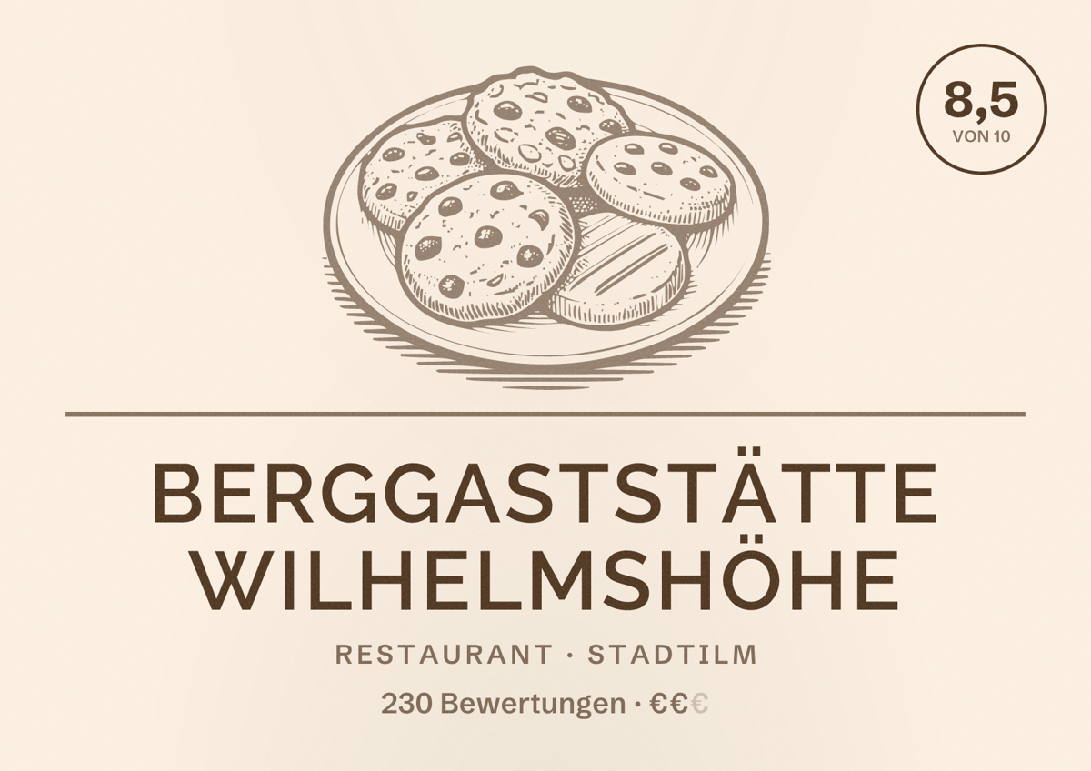 Illustriertes Poster von Berggaststätte Wilhelmshöhe, Restaurant in Stadtilm: Bewertung 8,5 von 10 aus 230 Bewertungen, Preisniveau €€
