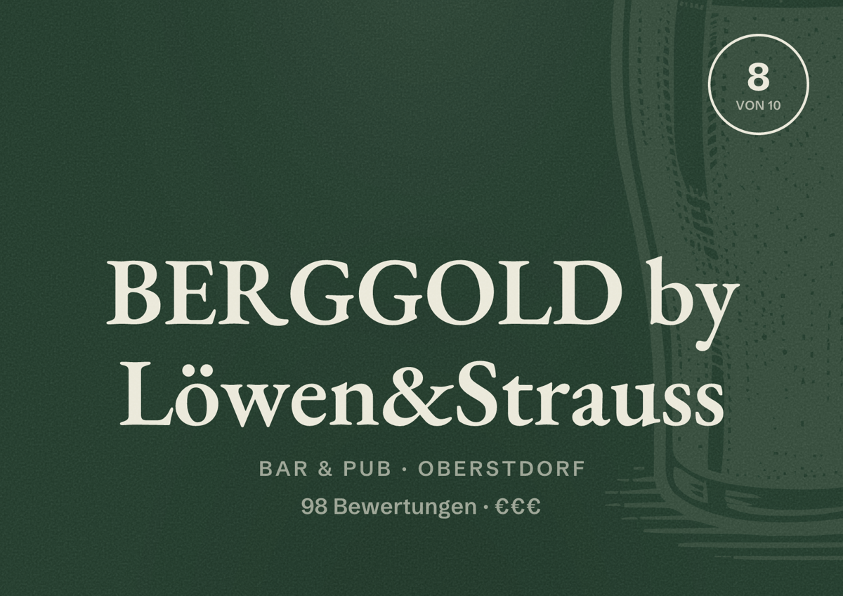 Illustriertes Poster von BERGGOLD by Löwen&Strauss, Bar & Pub in Oberstdorf: Bewertung 8 von 10 aus 98 Bewertungen, Preisniveau €€€