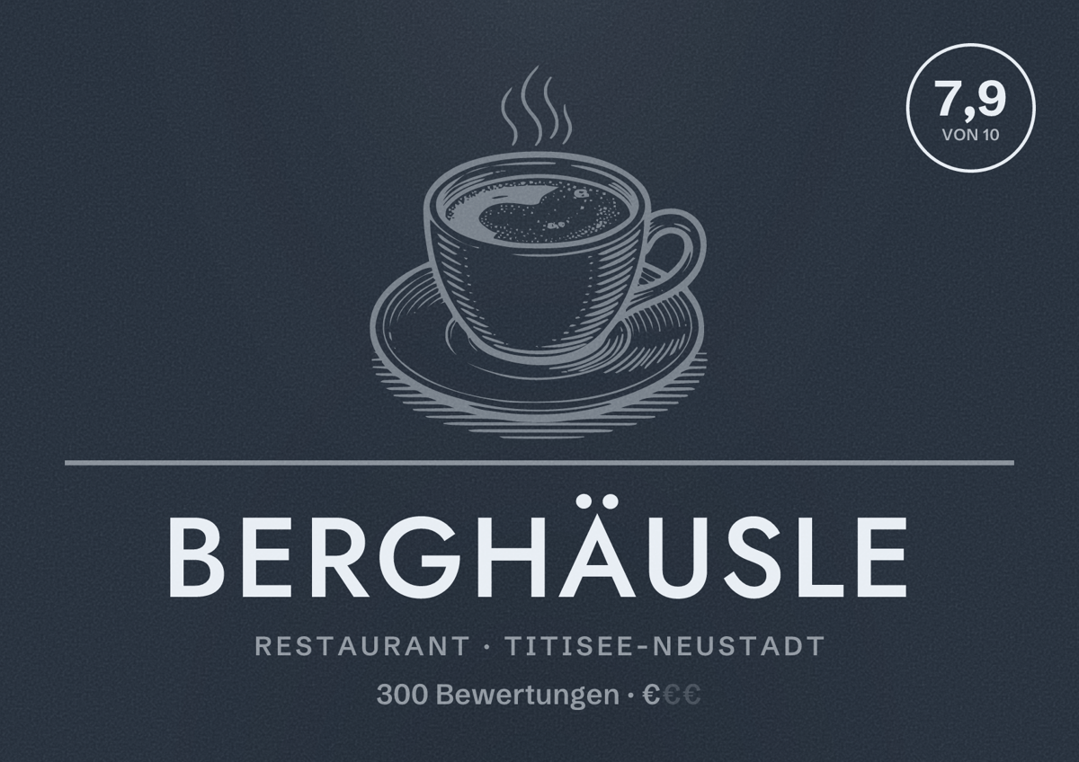 Illustriertes Poster von Berghäusle, Restaurant in Titisee-Neustadt: Bewertung 7,9 von 10 aus 300 Bewertungen, Preisniveau €